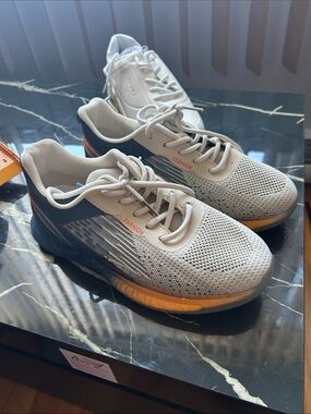 Light Gray Knit Athletic Sneakers with Amber Accent